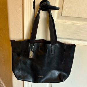 Open Coach leather tote w canvas and leather handles